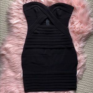 TOBI Black Bodycon Front Cutout Strapless Dress